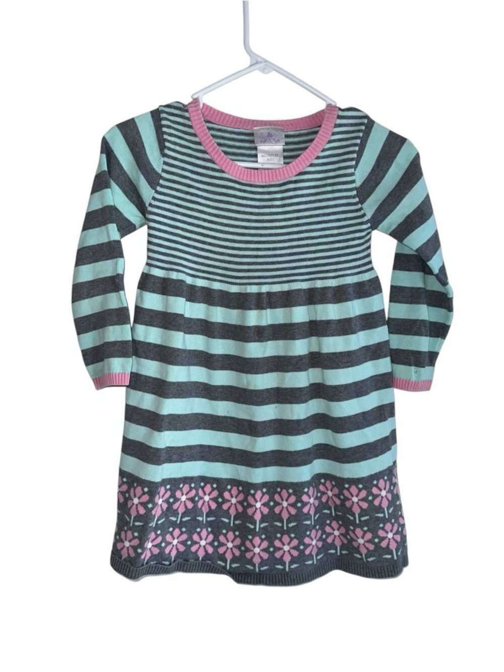 Iris & Ivy Girls 100% Cotton Sweater Dress Sz 6X Blue Gray Pink Stripe Preppy